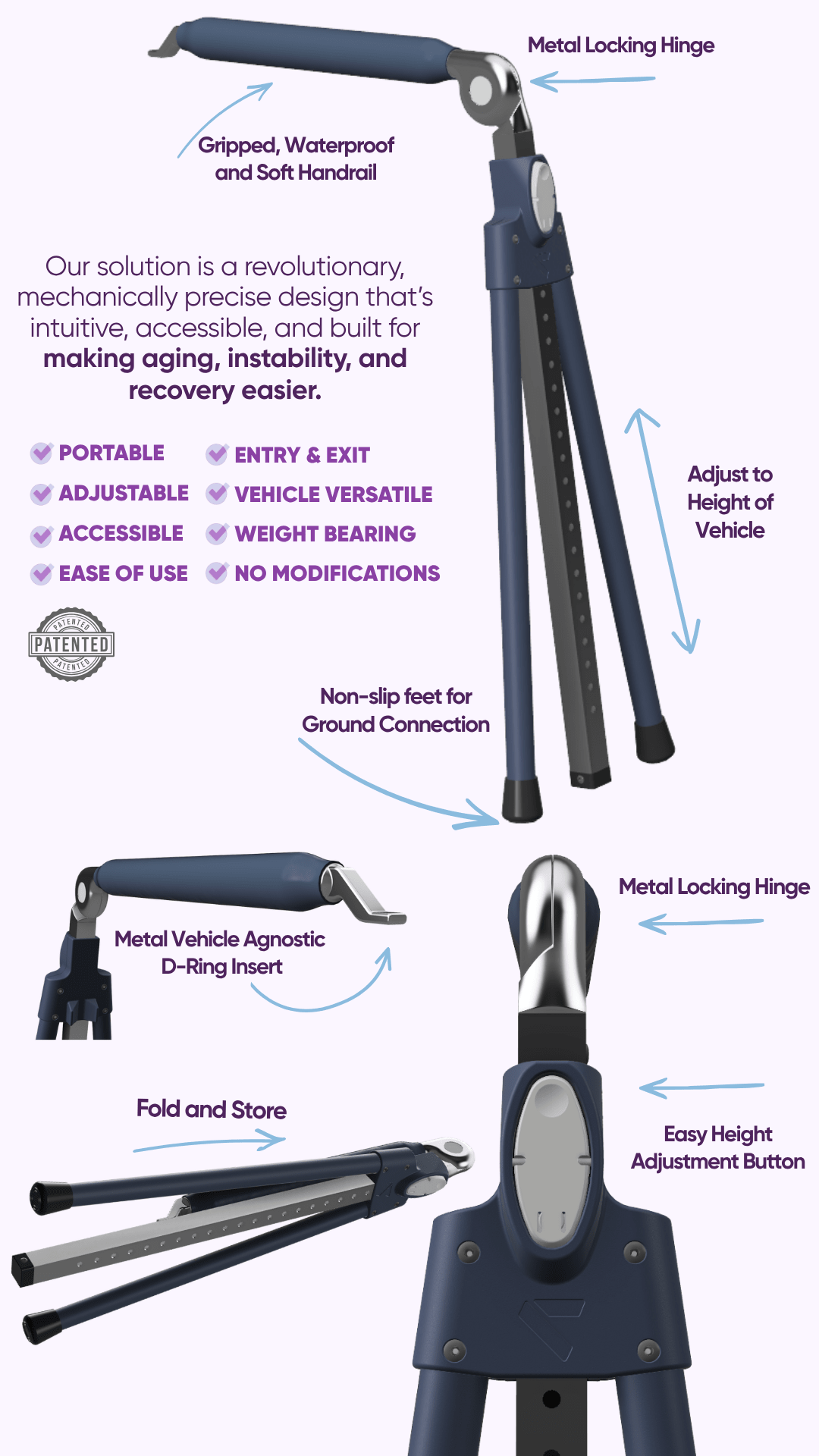 Foldable Cargility vehicle handrail